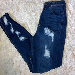 Blue High waisted ripped stretchy Jeans size 13